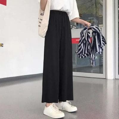 春夏女装韩版宽松黑色阔腿裤坠感直筒裤高腰九分裤休闲裤学生裤子
