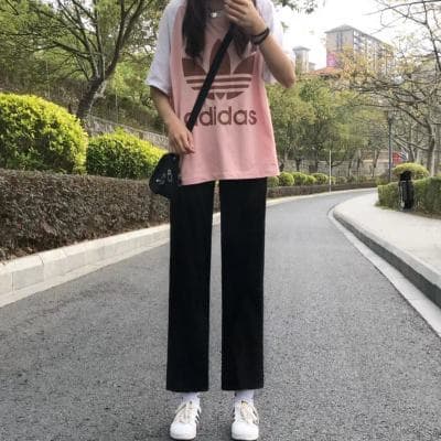 春夏新款九分裤子女学生韩版宽松显瘦阔腿裤黑色百搭直筒休闲裤女